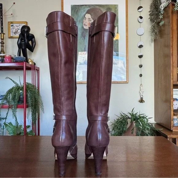 Cole Haan Knee High Boots Brown Leather Nike Air Tall Heeled Boots | Size 7 - Picture 4 of 10